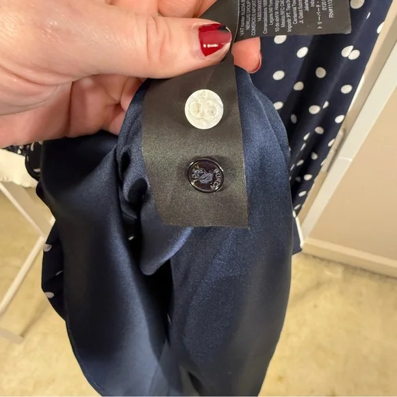 Tory Burch Navy Polka Dot silk Dress w/ white scalloped collar size 2 LIKE NEW - Picture 10 of 16
